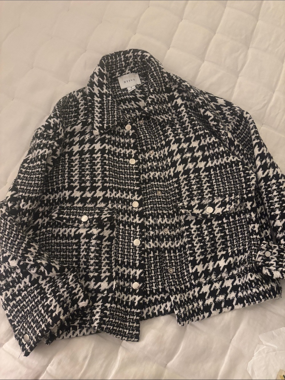 HYFVE Black & White Houndstooth Tweed Blazer Jacket